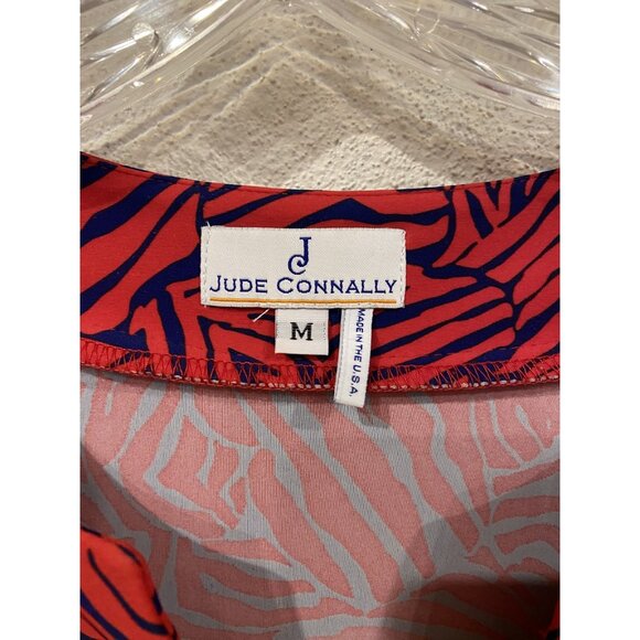 Jude Connally Dress Womens Medium Red Blue Zebra Print 3/4 Sleeve Tunic USA - Picture 2 of 4